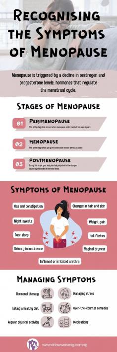 Menopause is a normal part of ageing as it marks the end of a woman’s reproductive years. Learn from this infographic about the symptoms of menopause and what you can do to prepare for it.
Make an informed decision about your menopausal care by visiting a recommended women’s clinic Singapore.  Consult Dr Law at WS Law Women’s Clinic and Laparoscopic Surgery Centre to determine the best course of treatment for managing menopause.  He can help you understand the potential benefits and risks of different options. Visit https://www.drlawweiseng.com.sg/contact-us/

Source:  https://www.drlawweiseng.com.sg/blog/recognising-the-symptoms-of-menopause/


