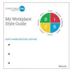 The Everything DiSC Workplace Style Guides offer sets of 25 brief and effective job aids that support the facilitation of Everything DiSC Workplace training sessions. Contact them now!

https://wefacilitate-disc.com/product/everything-disc-workplace-style-guide-set/


