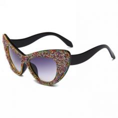A sleek and cool style, these glitter crystal frame sunglasses are designed with a cat-eye silhouette, and framed with black acetate for a retro look. Perfect for wandering around the campus on a sunny day, these glitter cat-eye sunglasses will be essential to your accessory wardrobe. 100% UV protection.