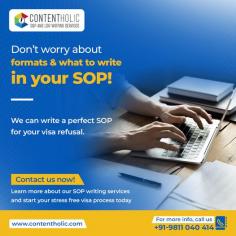 Looking for help with your statement of purpose (SOP) for grad school or job applications? Don't stress about formatting or what to write - hire the best SOP writing services in Delhi to help you craft a compelling and effective SOP.

Looking for help with your statement of purpose (SOP) for grad school or job applications? Don't stress about formatting or what to write - hire the best SOP writing services in Delhi to help you craft a compelling and effective SOP.

SOP writing services in Delhi can assist you in creating a personalized and unique SOP that showcases your academic and professional background, as well as your career goals and aspirations. They understand the importance of crafting an effective SOP that grabs the attention of admissions committees and potential employers, and can help you stand out from other applicants.

With years of experience and a team of expert writers, SOP writing services in Delhi can provide you with high-quality and personalized SOP writing services that cater to your specific needs and requirements. They can help you with everything from understanding the requirements of the program or job, to crafting a clear and concise SOP that highlights your strengths and accomplishments.

So, if you're struggling to write an effective SOP, consider hiring the best SOP writing services in Delhi to help you succeed. With their expert guidance and support, you can increase your chances of getting accepted into your dream program or landing your dream job.

for more information visit here  -  https://contentholic.com/services/professional-sop-writers-in-delhi/