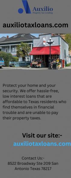 Auxiliotaxloans.com provides fast and easy Property Tax Loans to help you pay your property taxes on time. We make it easy to get the money you need quickly and conveniently. Get started today!
https://auxiliotaxloans.com/about-us/