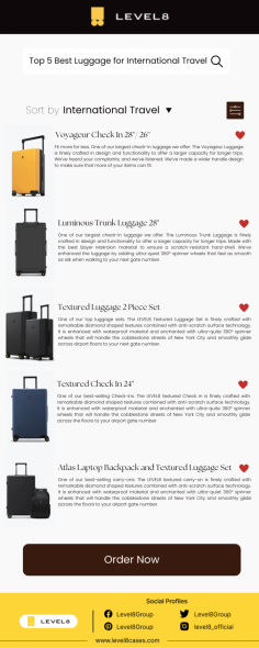 Infographic: Top 5 Best Luggage for International Travel

Striving for sophisticated simplicity. Make your experience fashionably seamless. We offer no headaches and only the things you need. LEVEL8 aims to encourage travelers to travel savvier as more destinations open up by providing more products that are sleek, simple in design, and expertly crafted with durable, quality materials.

Know more: https://www.level8cases.com/collections/check-in
