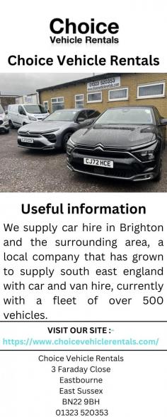 Looking for a reliable van rental in Eastbourne? Look no further than Choicevehiclerentals.com - offering quality vans at competitive prices with exceptional customer service. Book today for a stress-free experience!

https://www.choicevehiclerentals.com/branches/eastbourne