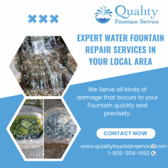 Tired of dealing with malfunctioning water fountains? Get reliable and professional water fountain repair services near you today with water fountain repair near me! We provide timely service and utilize the advanced technology to resolve any issue quickly and effectively. Quality Fountain Service are experienced and knowledgeable technicians guarantee superior craftsmanship and customer satisfaction. Put an end to your water fountain woes with water fountain repair near me!
