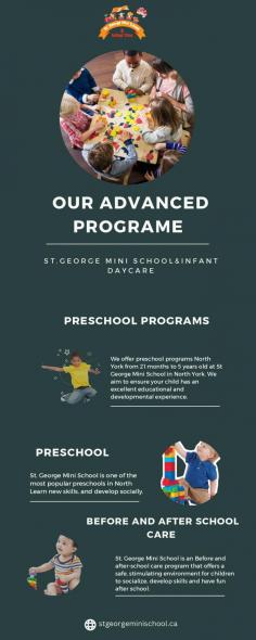 Welcome to St. George Mini School, where we prioritize early learning for children's development. We offer a dynamic and stimulating learning environment that blends education, play, and enjoyment to provide little ones with hours of fun while they learn. Check out our daycare Toddlers North York program for more information.