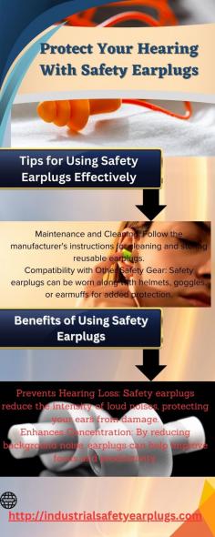 This informative infographic focuses on the importance of protecting your hearing with safety earplugs. It highlights the risks of noise-induced hearing loss (NIHL) and emphasizes the need for preventative measures. The infographic explains how safety earplugs work, featuring various types such as foam, silicone, and custom-molded earplugs. It also emphasizes the benefits of using safety earplugs, including the prevention of hearing loss, improved concentration, better sleep, and their compact and portable nature. The infographic provides valuable tips on effectively using earplugs, such as proper insertion and maintenance.