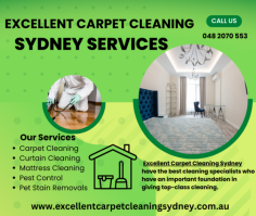 Are you looking for a company that has been in the carpet cleaning business for a significant amount of time. Experience often indicates that they have encountered various carpet cleaning challenges and developed effective solutions. Excellent carpet cleaning Sydney is the best option for you which provides you various services like  Carpet Cleaning, Curtain Cleaning, Mattress Cleaning, Upholstery Cleaning, Pest Control, Pet Stain Removals, Water Damage Restoration etc. You can check their information in details at their online web address:- https://excellentcarpetcleaningsydney.com.au/ 