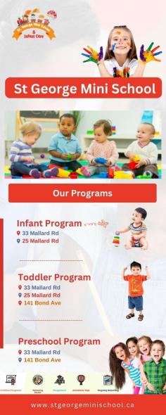 Child Care North York | St. George Mini School

Are you looking for outstanding child care in North York? Look no further than St. George Mini School. Our day care schools in North York offer top-notch care and early education for children aged 18 months to 5 years. Trust our dedicated team to provide a nurturing environment for your child's growth. Find the right program for your child and give them a strong start in life