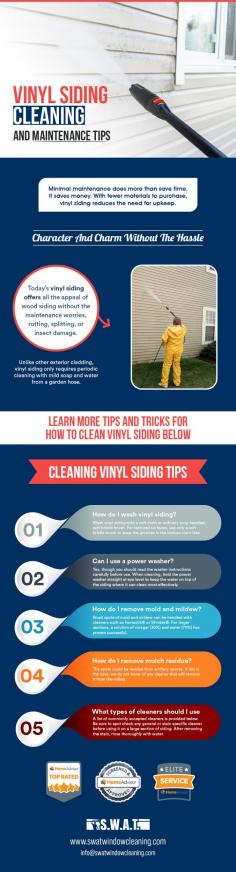 S.W.A.T. Window Cleaning is a specialised service provider for vinyl siding cleaning. They provide efficient and effective methods to restore the appearance and cleanliness of vinyl siding using their knowledge and specialised equipment.