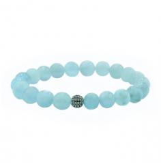 Aquamarine is a natural stone that is featured in this bracelet. With a style length of 19.5 cm and suitable for a wrist size of 18, it is designed to be worn comfortably. The beads in this bracelet have a rounded shape and a size of 8 mm. There are a total of 21 beads, strung together with an elasticated rope for easy wearing.

Aquamarine is a beautiful crystal stone known for its cleansing properties. It inspires and motivates humanitarian efforts, encouraging healing and helping others. This stone is believed to assist in sifting through energy and information, promoting mental clarity and soothing an overactive mind. Additionally, aquamarine is associated with wisdom, and wearing it can help enhance one's wisdom and decision-making abilities.

Wearing this aquamarine bracelet not only adds a touch of elegance to your outfit but also serves as a reminder of the power of healing, compassion, and mental clarity. Please note that while gemstones have been attributed with certain properties, their effectiveness may vary for individuals. They should not replace professional advice or treatment.