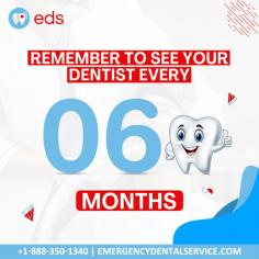 Visit your Dentist every 6 months | Emergency Dental Service

It is important to keep your teeth healthy, as they can affect many parts of your body. You should see a dentist every six months to prevent cavities and other dental problems. To schedule an appointment, call us at 1-888-350-1340.