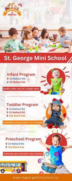 Day Care Center North York | St. George Mini School 

Enroll your child at St. George Mini School, a top day care center in North York. Our quality care, personalized attention, and focus on early childhood development ensure a bright future. Trust us for reliable and nurturing education. Sign up now for exceptional early education.