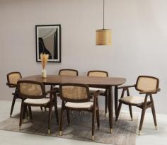 Buy Aritva Teak Wood 6 seater Dining Table Set Online at wooden Street
