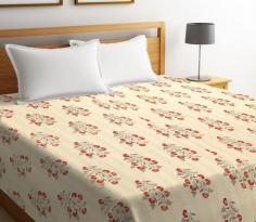 Buy Cream Screen Print Kantha Double Bed Cover Online From Wooden Street