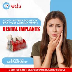 Dental Implants a Long Lasting Solution | Emergency Dental Service

Say goodbye to gaps and hello to a confident smile! Discover the long-lasting solution for missing teeth with dental implants. Restore your bite and regain your self-assurance.
Schedule an appointment at 1-888-350-1340.
