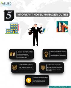 Discover the pivotal responsibilities of a hotel manager: from ensuring guest delight and efficient staff management to overseeing smooth operations. Learn about financial control and effective marketing strategies for successful hotel management

Book your seat here: https://www.alliedchandigarh.com/