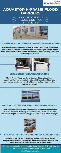 Explore top-quality flood barriers for airports, metro systems, factories, and more at Frontier Flood Barriers. Explore top-quality flood barriers for airports, metro systems, factories, and more at Frontier Flood Barriers.
As a leading flood barriers manufacturer, we offer innovative solutions to safeguard critical infrastructure. Our H-Frame Flood barriers for airports ensure enhanced resilience against water-induced disruptions, while our metro flood barriers provide reliable protection for urban transportation networks.
Large openings, such as entrance ramps, gates to airport or metro terminals, entrances to shopping mall or other commercial complexes, or substantial warehousing or factory entrances, are protected by this flood barrier. 

For more information » on Frontier Flood Barrier, Visit us & give us a call now » at +91-98 9999 8545 or mail us at info@floodbarriers.in »