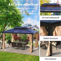 Good Stability Aluminum Outdoor Gazebo
https://www.wy-garden.com/product/gazebo-pergola/good-stability-aluminum-outdoor-gazebo.html
The roof of the gazebo is typically designed to provide shelter from both rain and harsh sunlight. Many models come with weather-resistant roofing materials, such as polycarbonate panels or UV-resistant fabric, ensuring that you and your guests stay dry and protected from the sun's harmful rays.