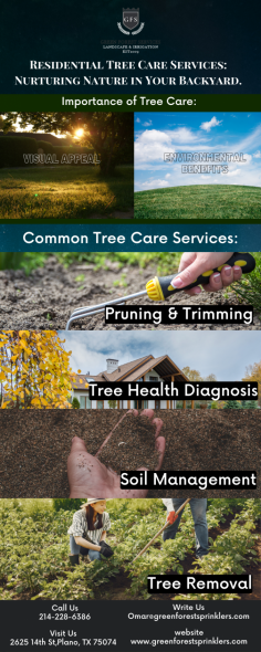 Infographic:- Residential Tree Care Services Nurturing Nature in Your Backyard

A landscape garden will only look beautiful if it undergoes periodic care and maintenance. Green Forest Sprinklers comes with professional experts who are well-trained to provide an exceptional tree care service for residential and commercial lawns. Taking care of the trees is vital to keep them healthy. 

Know more: https://greenforestsprinklers.com/tree-care/
