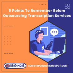 To pinpoint the precise location on the tape where a statement was made, transcription services usually provide timestamps. So, before you start transcribing your audio or video, take a look at the 5 factors which is mentioned in the blog to take into account. When you go through the above blog, you can get an idea of the important factors that should consider Before Outsourcing Transcription Services.

For more information about Outsourcing Transcription Services: 

https://latestbpoblog.blogspot.com/2023/08/5-important-factors-to-consider-before-outsourcing-transcription-services.html