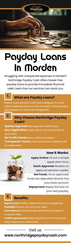 Need cash urgently? Get hassle-free payday loans in Morden from Northridge Payday Cash. Fast approvals, flexible terms, and reliable service.Visit us for more info: https://northridgepaydaycash.com/payday-loans-morden