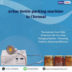 The "Smart Pack  Achar Bottle Packing Machine" in Chennai is a modern and efficient device designed to fill and seal pickle bottles. It helps streamline the process, ensuring accurate filling and secure packaging. This machine is a valuable tool for businesses in the food industry, making pickle packaging faster and more convenient.
Contact us : 91713169366 
