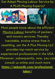 Get Adept Moving Labour Service by  A PLUS Moving Experts?
Most people know about the efficient Moving Labour benefits of packers and movers services. Thereby inevitable, evolve stress-free in resettling, yet the A Plus Moving LLC provides top-notch service by experienced professionals in the USA. Moreover, subsequently, now, you can consult us online and much more.https://aplusmllc.com/professional-labor/


