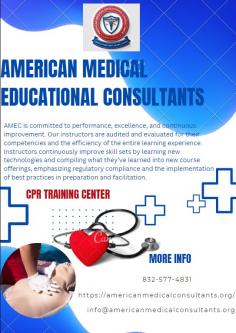Looking for a reliable CPR training center in Houston? American Medical Educational Consultants is your trusted destination. Our CPR training program offers comprehensive instruction in life-saving techniques, equipping individuals with the knowledge and skills to respond confidently in cardiac emergencies. Led by experienced instructors, our hands-on training sessions follow the latest guidelines and protocols. Whether you are a healthcare professional or a concerned citizen, our CPR training center in Houston provides the necessary tools to make a difference in critical situations. Enroll now at American Medical Educational Consultants and be prepared to save lives.