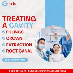 Treating A Cavity | Emergency Dental Service

Dealing with cavities? Emergency Dental Service got you covered! Our dental experts offer a range of effective treatments to restore your smile, including fillings, crowns, root canals, and extractions. Say goodbye to tooth troubles and hello to a healthier, happier mouth!  Schedule an appointment at 1-888-350-1340. 
