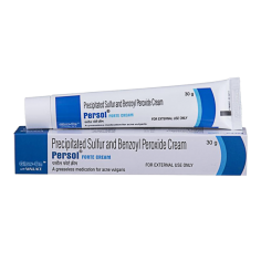 Persol Forte Cream is a benzoyl peroxide-based skincare gel that kills acne-causing bacteria and unclogs clogged pores. Persol A lubricant-free acne treatment containing sulfur and benzoyl peroxide is called Persol Forte Cream. Benzoyl peroxide is used to treat acne in three different ways: by killing germs, removing dead skin cells, and drying up excess skin oil. 

https://skinorac.com/product/persol-forte-cream30gm/