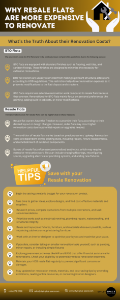 This infographic shows the key differences in renovation costs for two types of housing options in Singapore: BTO flats and Resale flats, and learn some tips and tricks that can help you save with your resale renovation. Achieve your dream home within your budget by hiring the best interior designer in Singapore to guide you every step of the way.