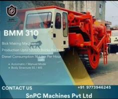 SNPC MACHINES PVT. LTD.
https://snpcmachines.com/brick-machines/bmm310

BMM-310 is a fully automatic brick making machine. It is world first fully automatic brick making machine by Snpc machines. This machines produces brick while moving like vehicle on wheel. It can produce 12000 brick per hour which is very fast as compared to manual production. BMM-310 is a cost reduction and eco-friendly brick making machine. It reduces not only cost but labour requirements, it requries only one-third of water and 45% of investements. Raw material required for its working can be mud, clay or mixture of clay and flyash. It requries only 16-18 ltrs of fuel for its working. BMM-400, BMM-160, SBM-180 are other brick making machines manufactured by Snpc machine, India. Customer can order from any state, country or can visit us for their own satisfaction. Thankyou for visiting us.
For order or any query: 8826423668