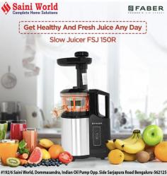 The Faber slow juicer will deliver the finest, silkiest, froth-free green juices, nut milks and any other kind of juice you can wish for, plus any number of smoothies. From soft fruits to wheatgrass, and everything in between, the Faber slow juicer is the Ultimate Juicer for the most demanding of juicing fans. If you want the best, then the breakthrough Faber slow juicer is the juicer for you.

His slow juicer comes in an 80 mm feeder and has a Lcd display with digital control that make your experience better. This slow juicer is fitted with a stainless-steel mesh filter that has a 15-degree tilted hole so that only the thick pulp is separated. While using this juicer it creates very less noise and low vibration and this product is BPA free.

BPA Free Highest Food Grade Plastic jar for your good health & life-long usage.

Its motor is built to operate with minimal noise and vibrations, thus ensuring durability and a calm environment while juicing.

Courtesy of its 200 W high-performance DC motor, this slow juicer ensures power and endurance. Also, it has speeds of up to 60 RPM, so you may extract juice slowly while keeping the nutrients in the liquids.

A food-grade stainless steel mesh filter in this slow juicer helps separate the pulp from the juice, giving you smooth and pulp-free juices.

A safety protection system in this appliance keeps the motor from damage and enhances its life.

