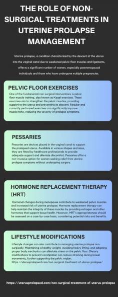 The non-surgical treatment plays a pivotal role in managing uterine prolapse, offering effective alternatives to surgical intervention. While these methods may not completely reverse prolapse, they can substantially alleviate symptoms, improve quality of life, and delay or even obviate the need for surgery. 