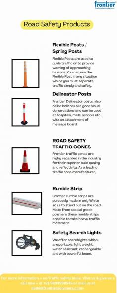 Are you looking for a reliable solution to guide traffic or warn approaching hazards? Look no further! The SS Que Post is here to simplify and enhance your traffic management needs.

Our flexible posts are designed with utmost care and precision. ensuring that you can separate traffic simply and safely. Whether it's directing vehicles in parking lots, construction sites, or busy public roads. our Flexible Posts have got you covered.

The key feature of our product lies in its versatility. With the ability to be bolted to the floor using the base. you can trust that these posts will withstand the test of time. Plus,they are easily removable when needed. allowing emergency services smooth passage during critical situations.

For more information » on Traffic safety india. Visit us & give us a call now » at +91 9899998545 or mail us at delhi@frontierpolymers.com»