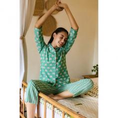 Cotton shirts pyjama set womens online. Browse the latest pure cotton selection at Jisora for the best range of ladies nightwear at best price.