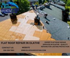 Blue Rain Roofing offers expert flat roof repair services in Olathe, KS. Trust us to fix leaks, damage, and ensure your flat roof remains durable and weather-resistant