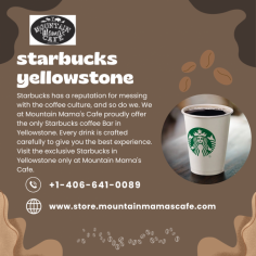 Starbucks has a reputation for messing with the coffee culture, and so do we. We at Mountain Mama's Cafe proudly offer the only Starbucks coffee Bar in Yellowstone. Every drink is crafted carefully to give you the best experience. Visit the exclusive Starbucks in Yellowstone only at Mountain Mama's Cafe. 
