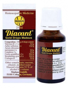 Diacard Gold Drops, a homeopathic remedy, comprises a blend of powerful herbs sourced from Asia, Europe, and America. This natural combination is designed to provide relief from heart issues, palpitations, and overall fatigue while ensuring safety. 