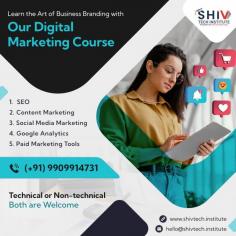 Unlock the secrets of effective business branding through our comprehensive digital marketing course in Ahmedabad at Shiv Tech Institute. Gain mastery in the essentials of the digital era, including SEO, content marketing, social media marketing, Google Analytics, and paid marketing tools. Enroll now and step into the future of marketing excellence.