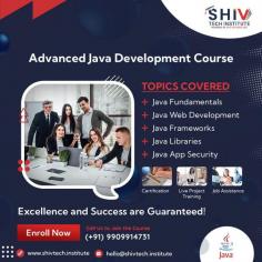 Join Shiv Tech Institute today for top-notch Java training in Ahmedabad. Our expert team has gained extensive knowledge through live projects and case studies, implementing best practices for application architecture, scalability, and maintainability. Benefit from our strong network with 55+ IT companies in Ahmedabad and our affordable fee structure. Our comprehensive Java course covers the following key areas:

- Fundamental Concepts of Java
- Intermediate Java Development
- Java Web Development
- Java Frameworks and Libraries
- Java Application Security

Enroll now to enhance your Java skills and advance your career with Shiv Tech Institute.