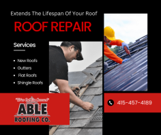 Reliable Roof Repair Services

Our professional roofing contractor in Santa Rosa can fix any leaks or damages to your roof, ensuring that your home stays dry and protected from the elements. Send us an email at jon@ableroofing.biz for more details.