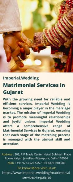 Matrimonial Services in Gujarat	
With the growing need for reliable and efficient services, Imperial Wedding is becoming a major player in the marriage market. The mission of Imperial Wedding is to promote meaningful relationships and joyful unions. Imperial Wedding offers a comprehensive range of Matrimonial Services in Gujarat, ensuring that each stage of the matching process is managed with the utmost skill and attention.
For more details visit us at: https://www.imperial.wedding/matrimonial-services-in-gujarat 