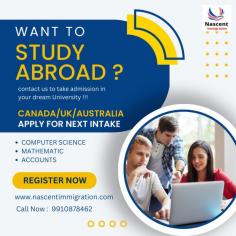  Canadian Student Visa is the first preferable choice of almost all the Indian Students for Higher Studies but there are so many other options are also available these days. We are working as a Study Abroad Consultants and helping Students to get the admissions in Canada, Australia, New Zealand, Ireland, USA & UK.  https://nascentimmigration.com/