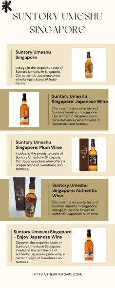 Are you looking for the perfect blend of sweetness and tang? Find the exquisite taste of Suntory Umeshu in Singapore. Indulge in the authentic flavors of plum wine, a delightful fusion of sweetness and a hint of tartness. Experience the essence of Japan with every sip, crafted to perfection by Suntory. Elevate your moments with this unique and refreshing beverage. Suntory Umeshu, where tradition meets modern enjoyment. Order now for a taste that transcends borders and brings the heart of Japan to your glass. Cheers to a memorable experience!