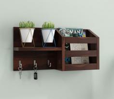 Buy Lorcan Wall Shelf With Key Holder (Walnut Finish) Online Wooden Street