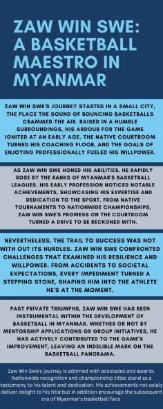 Zaw Win Swe's journey from a small-town dreamer to a basketball icon is a narrative of ardour, perseverance, and function. His contribution to Myanmar sports activities goes past the scores on a scoreboard, making him a beloved determine within the hearts of basketball fans nationwide.