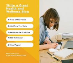 Creating a compelling health and wellness blog can be a rewarding endeavor, offering valuable insights to your readers. Our guide, 'Useful Tips on How to Write a Great Health and Wellness Blog,' provides essential advice for crafting engaging content.
https://sturdyplanet.com/useful-tips-great-health-and-wellness-blog/