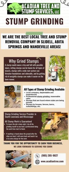 Acadian Tree and Stump Removal Service offers professional tree removal services for various reasons, including safety problems, disease, and other factors. These businesses often provide tree-related solutions, including everything from tree evaluations to pruning. For more information about Tree Removal Slidell, contact us at (985) 285-9827.

Website: https://acadiantree.com/