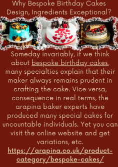 Why Bespoke Birthday Cakes Design, Ingredients Exceptional?

Someday invariably, if we think about bespoke birthday cakes, many specialties explain that their maker always remains prudent in crafting the cake. Vice versa, consequence in real terms, the arapina baker experts have produced many special cakes for uncountable individuals. Yet you can visit the online website and get variations, etc. https://arapina.co.uk/product-category/bespoke-cakes/



